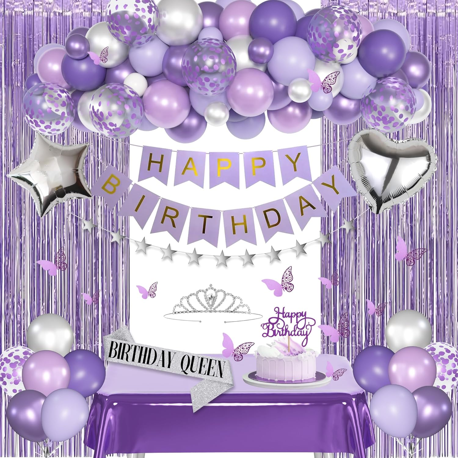 Purple Birthday Decorations for Women Girls Lavender Purple Silver Foil Ballo...