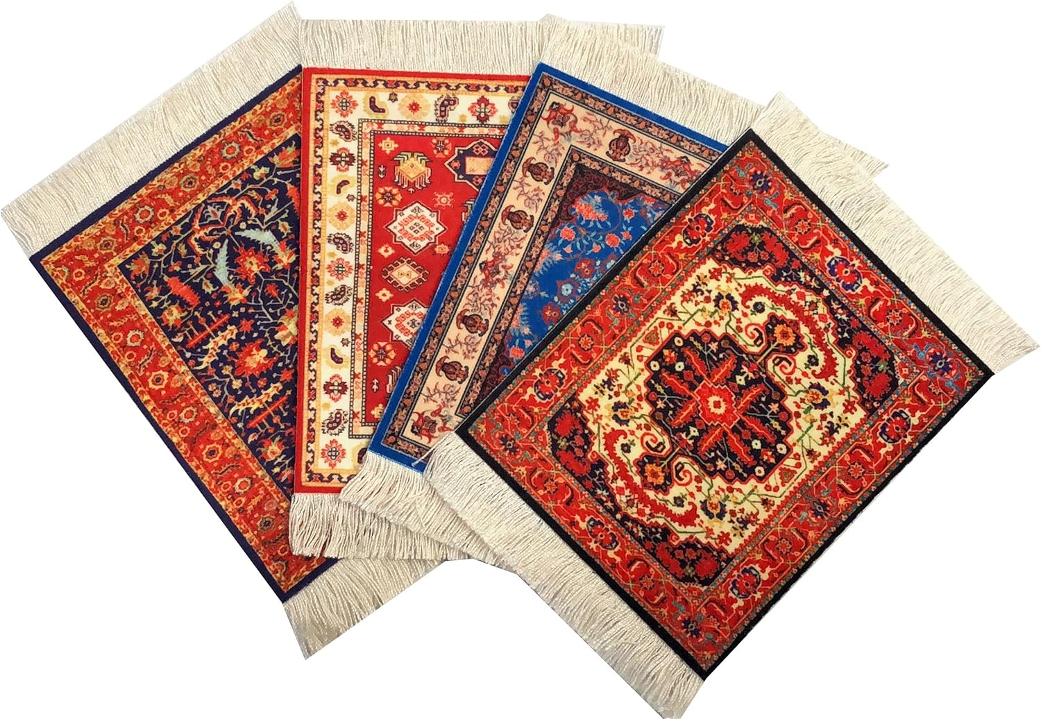 Set of 4 Rug Table Coasters – Persian Design Fabric Carpet Drink Mats 