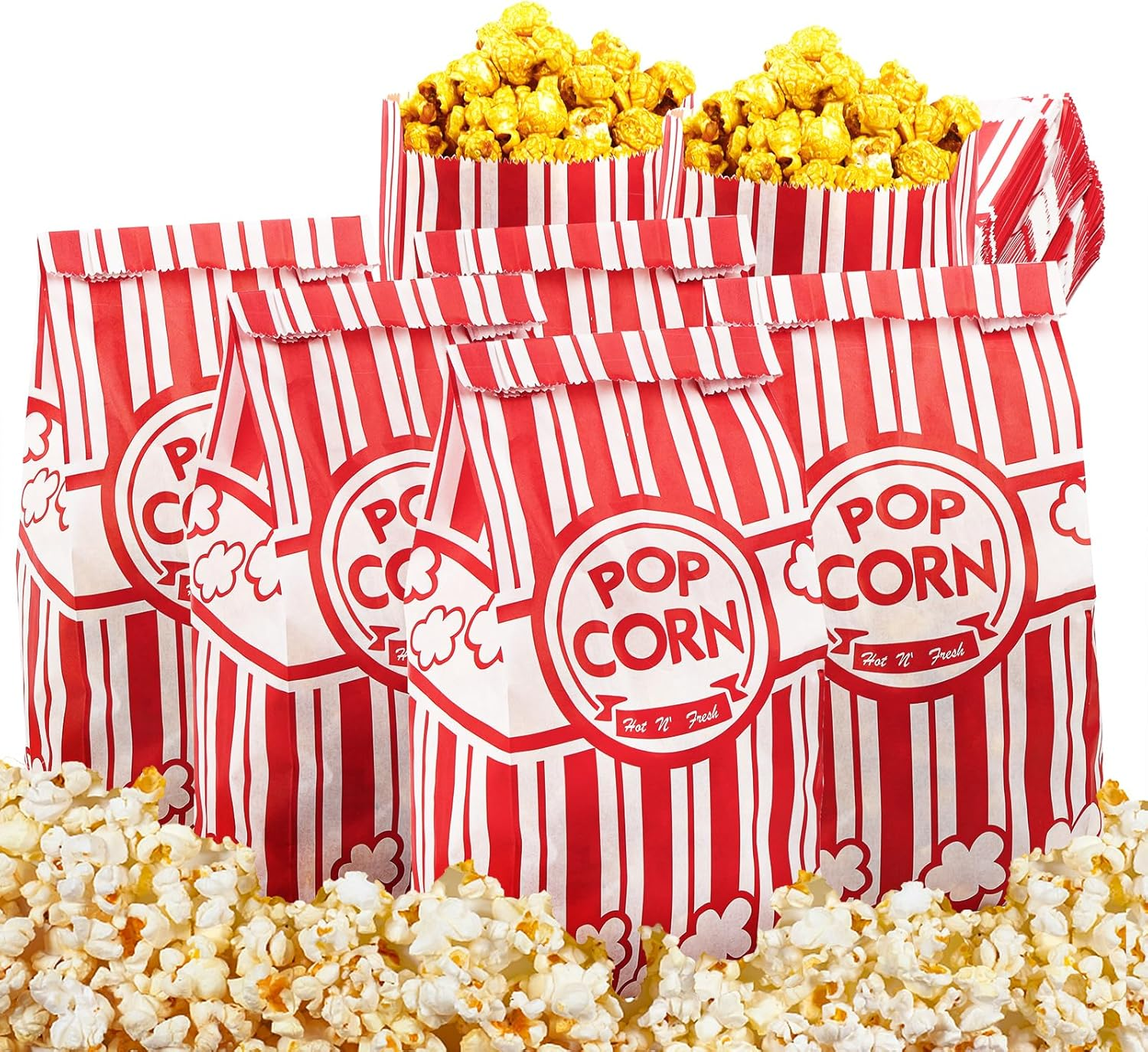 Yoosso Pack Of 100 Popcorn Bags, 11.5 X 7 X 5 Cm Popcorn Bags, Small Popcorn Boxes, Red White Snack Bags, Sweets, Party Bags For Film Night, Cinema, Retro, Children's Birthday, Wedding
