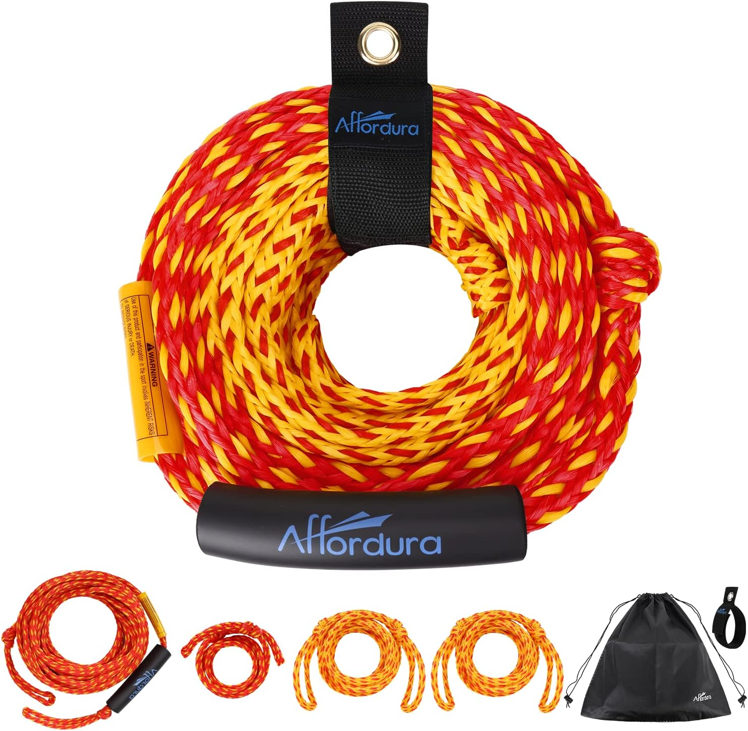 Affordura 65FT Tow Rope for Tubing 4 Sections Boat Tow Rope Tube Ropes