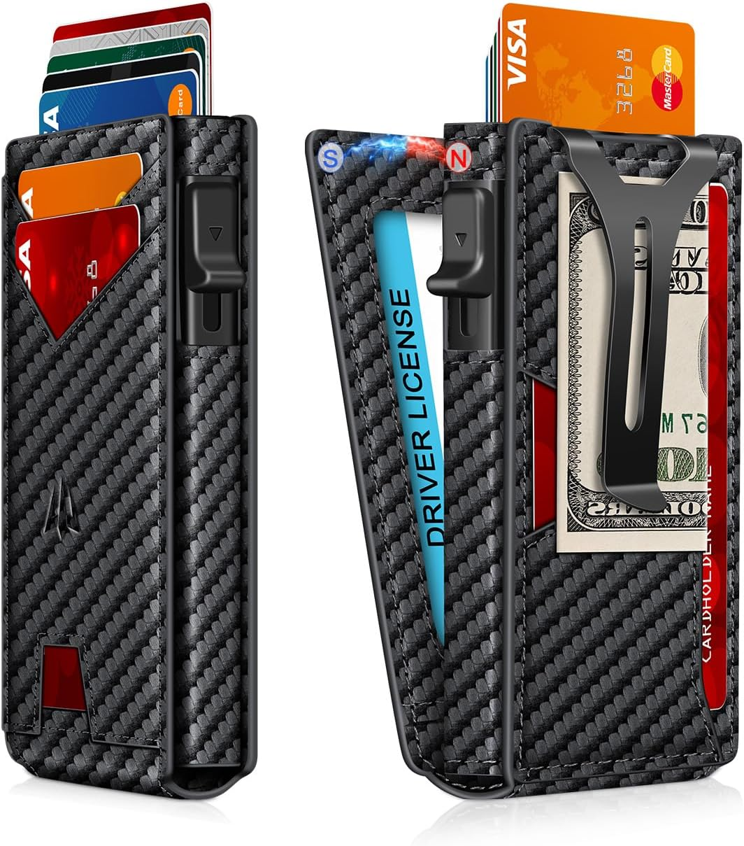 Wallet for Men,Slim Minimalist Wallet with Money Clip & ID Window, RFID Blocking Pop-Up Credit Card Holder,Smart Auminum Mens Wallet Holds 9-13 Cards, Front Pocket Bifold (Magnetic Closure, Gift Box)