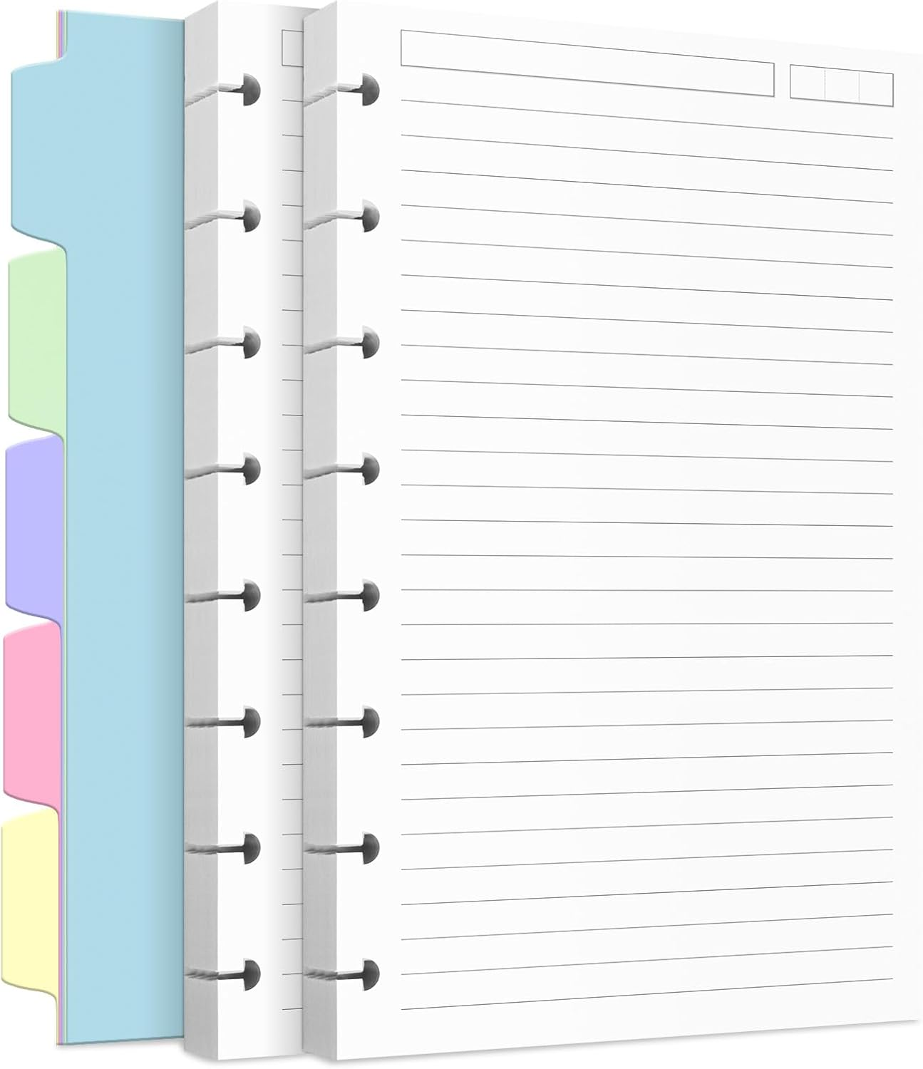 Discbound Refill Paper, Disc Paper Refill for Note-Taking System Discbound Planner Inserts with 240 Pages, 5 Sheets Dividers,White Paper Refill, Junior Size 5.6