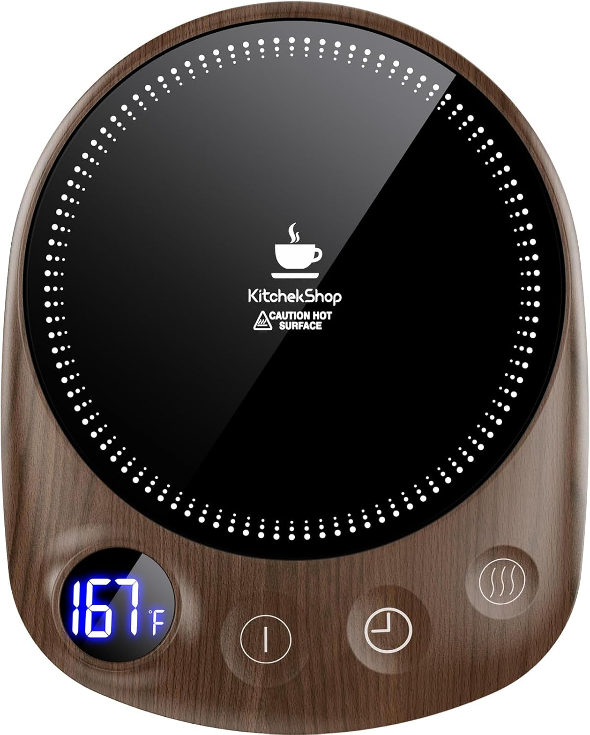 Coffee Mug Warmer - Fastest Heating & Highest Temperature, Coffee Cup Warmer for Desk Auto Shut Off, 4 Temp Settings & 1-12H Timer, Smart Electric Beverage Warmer for Coffee Candle(Wood)