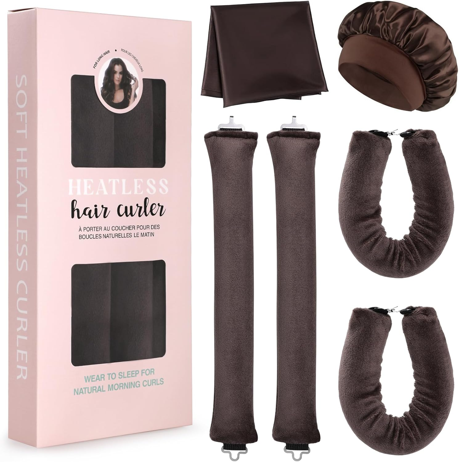Heatless Hair Curler,Geeric 6 PCS Hair Rollers for Overnight Curls, Heatless Curls, Overnight Blowout Rods with Satin Hairs Scarf and Shower Cap