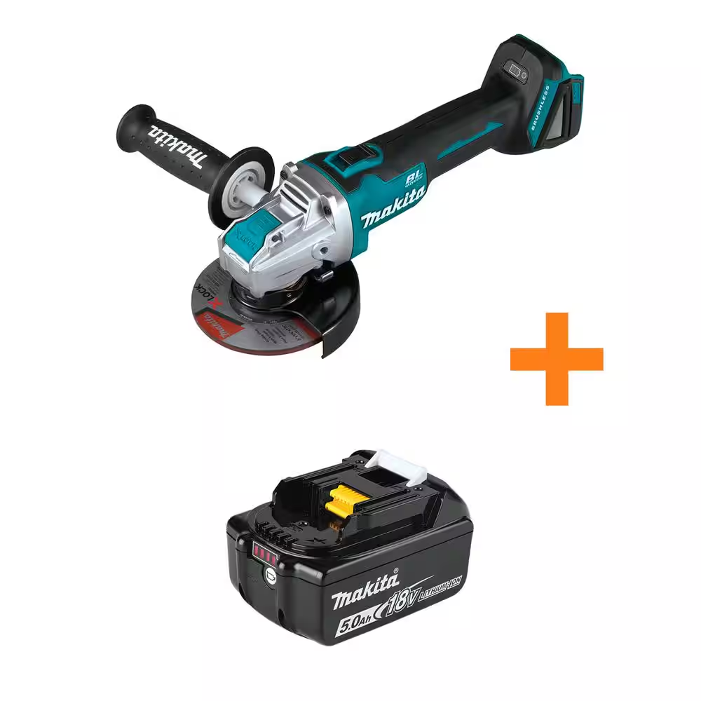 18V LXT Brushless Cordless 4-1/2 In. / 5 In. X-LOCK Angle Grinder, Tool Only with 18V 5.0Ah LXT Battery