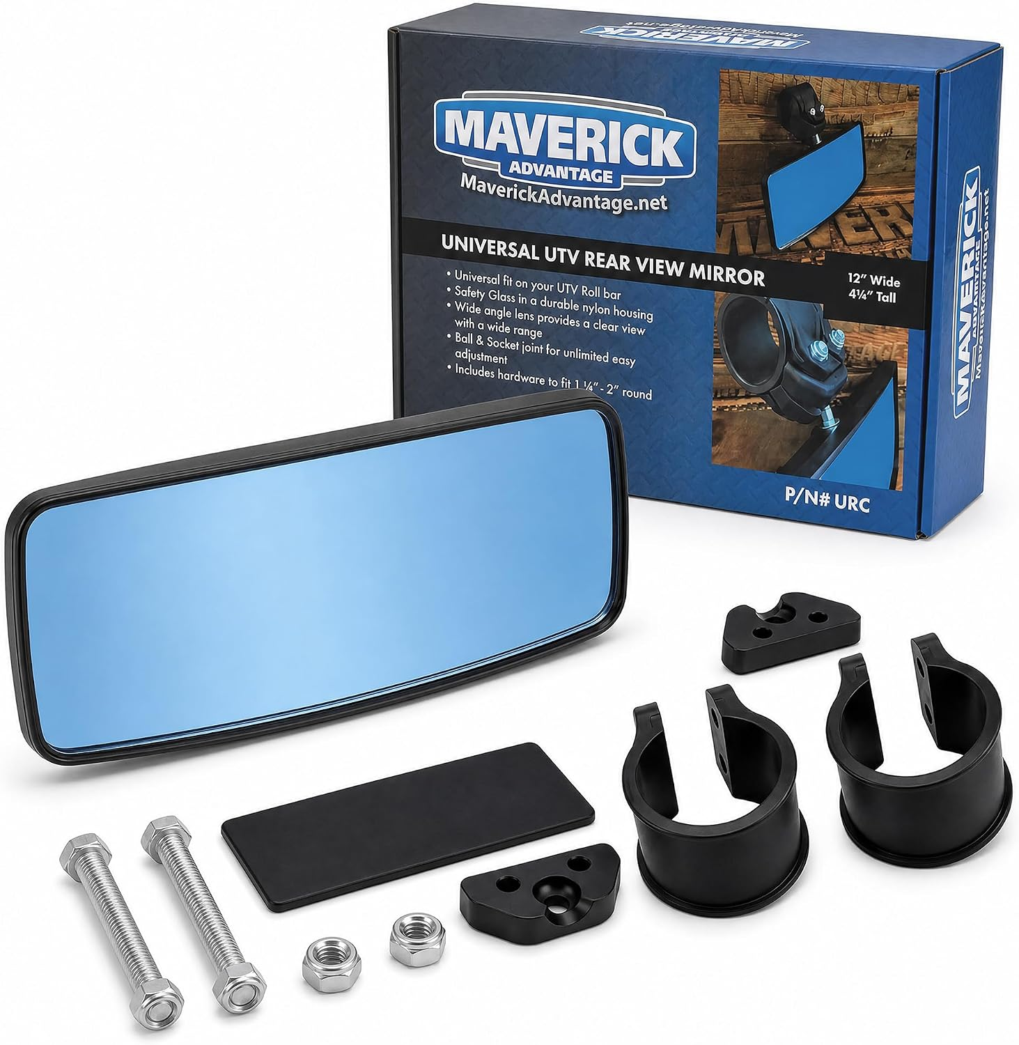 Roll Bar Mount Rear View Mirror W/Oem Style Clamp Mount | Wide Angle & Vibration-Resistant Convex Blind Spot Mirror for Tractor, Dozer, Excavators, Such as Cat.John Deere, & More