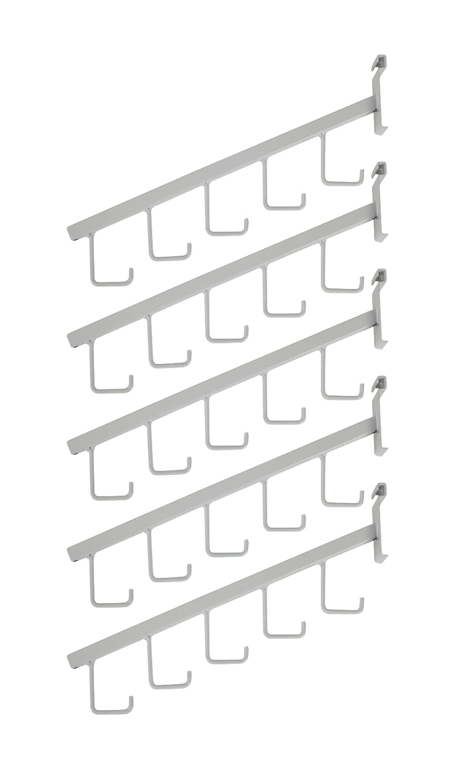 Pack of 5 White 5-J-Hook Waterfall Faceout Gridwall Hooks - Essential Grid Wall and Wire Grid Accessory for Secure Display - Durable Wire Grid Wall Hooks