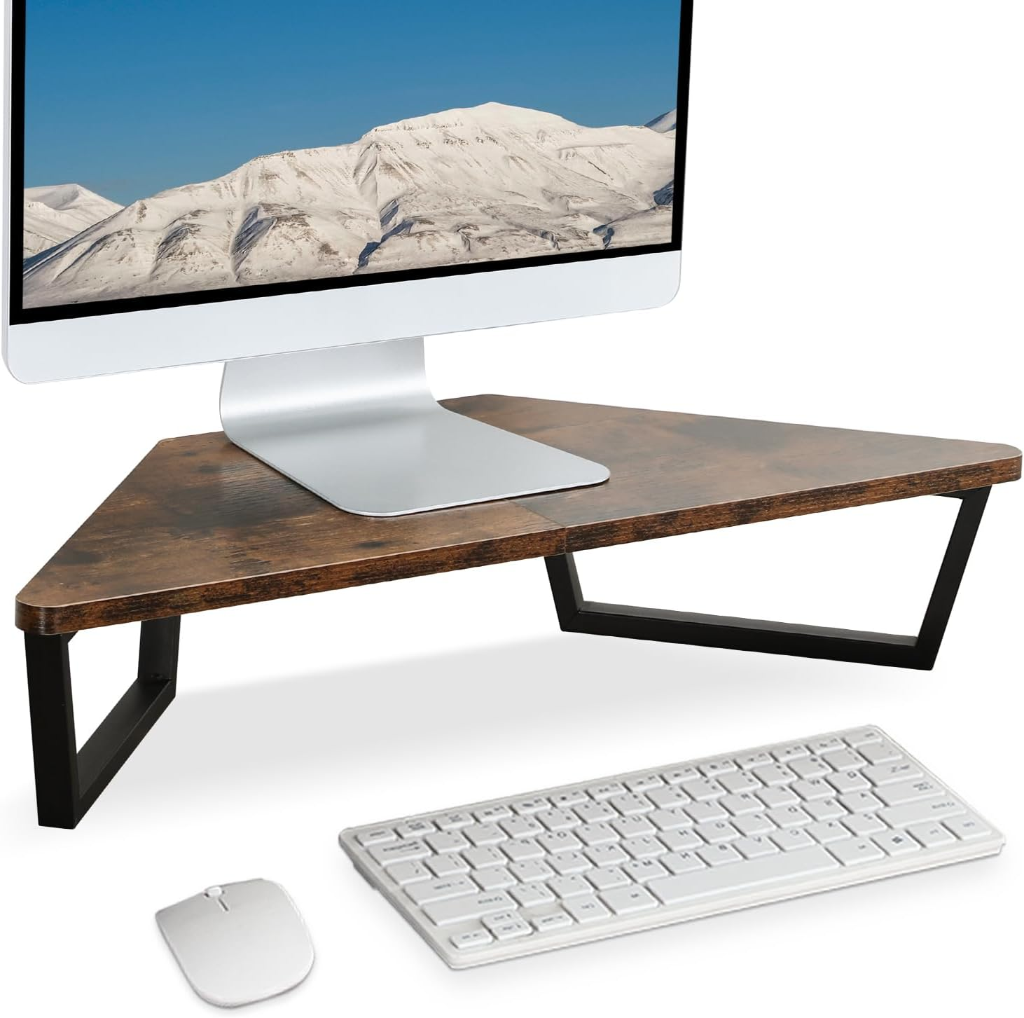 26 Inch Corner Monitor Stand Riser with Keyboard Storage, Espresso