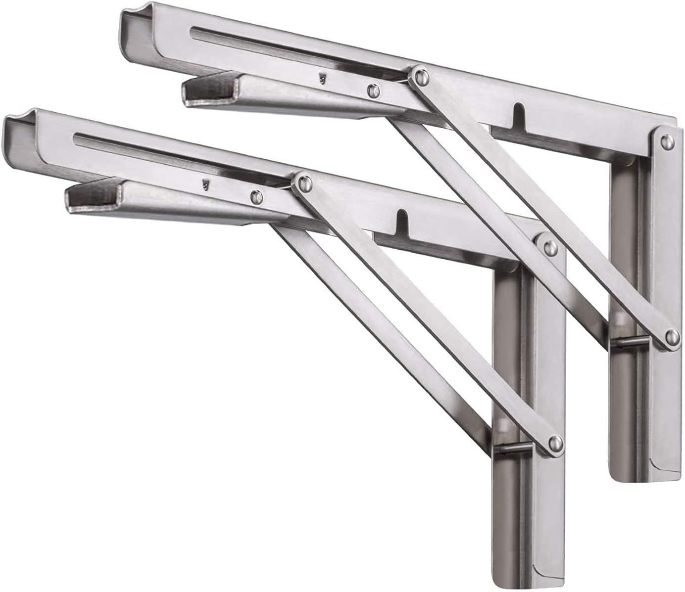 Folding Shelf Brackets 12 Inch,  Heavy Duty Stainless Steel Collapsible Wall Mounted Shelf Bracket for DIY Table Work Bench, Space Saving DIY Bracket, 2 Pack