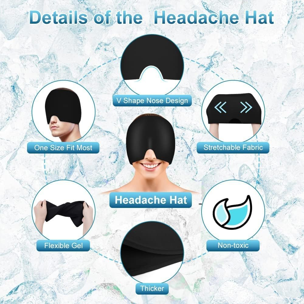 Migraine Headache Relief Cap, Hot & Cold Therapy Hat, Cool Gel Head Wrap, Hea... - Picture 4 of 11