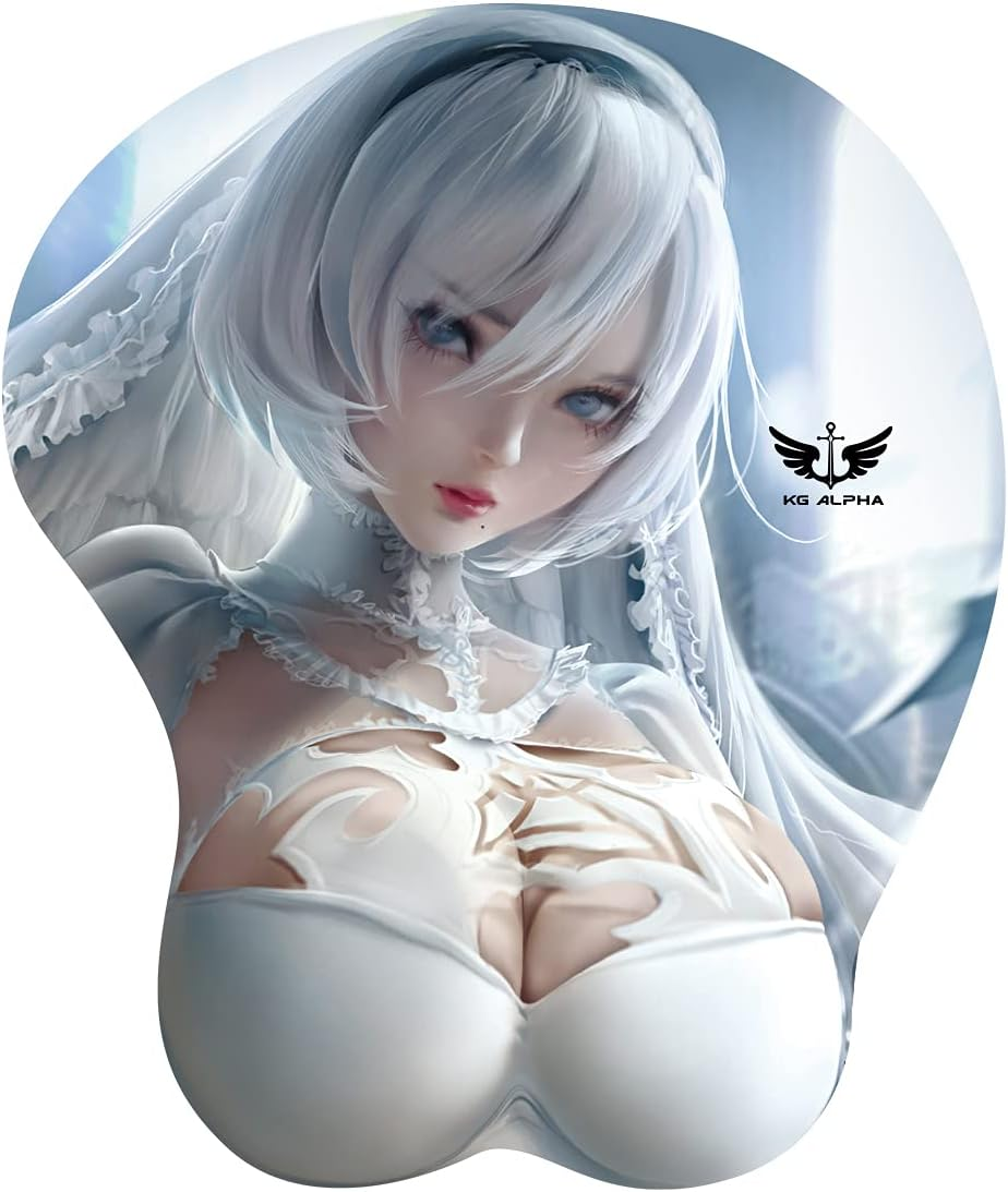 3D Anime Gaming Mousepad, Ergonomic Mouse Pad with Wrist Support Rest, Mousepad Gel Wrist Rest Memory Foam Non-Slip Pain Relief for Computer Home Office KG Alpha Nier Automata 2B