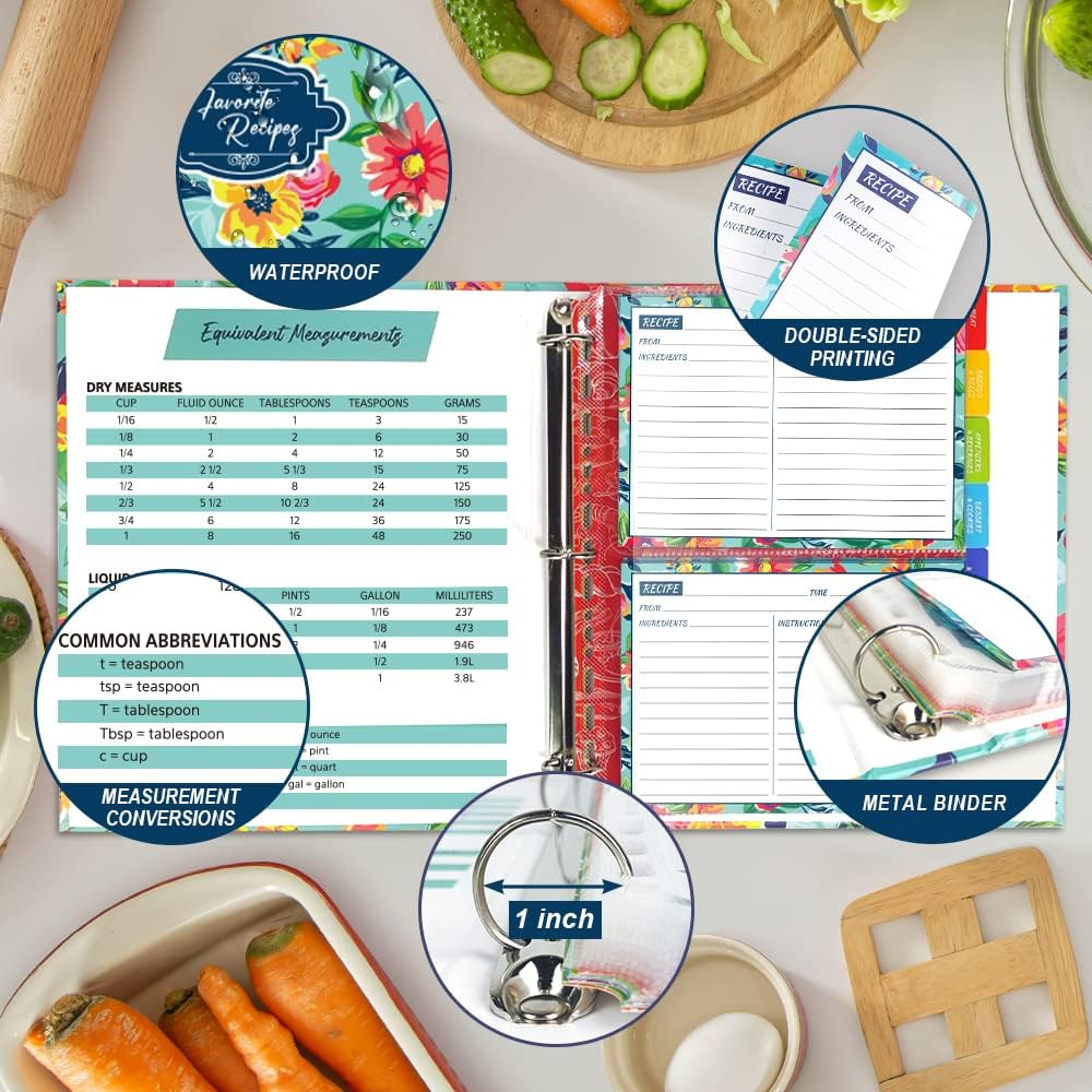 Recipe Binder, 8.5 x 11 inch 3 Ring Recipe Binder Kit with 50 Plastic Sleeves... - Picture 5 of 14