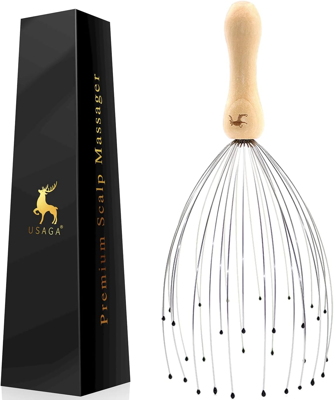 32 Fingers Head Massager, Head Scratcher Scalp Massager for Scalp Body Relaxing Wood Handle (1 Pack)