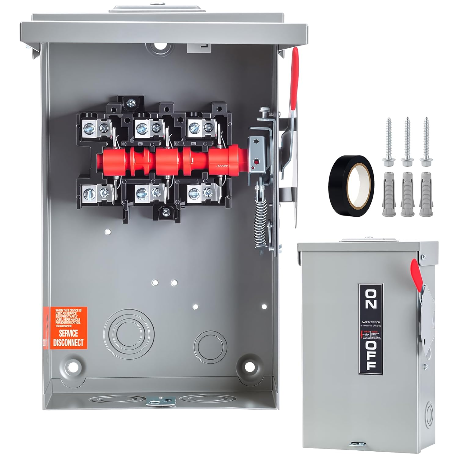 60 Amp Disconnect Switch 3 Pole 110/240V, Non-Fusible Safety Switch, Indoor&Outdoor NEMA 3R Heavy Duty, AC Disconnect Box, Rust and Corrosion Resistant