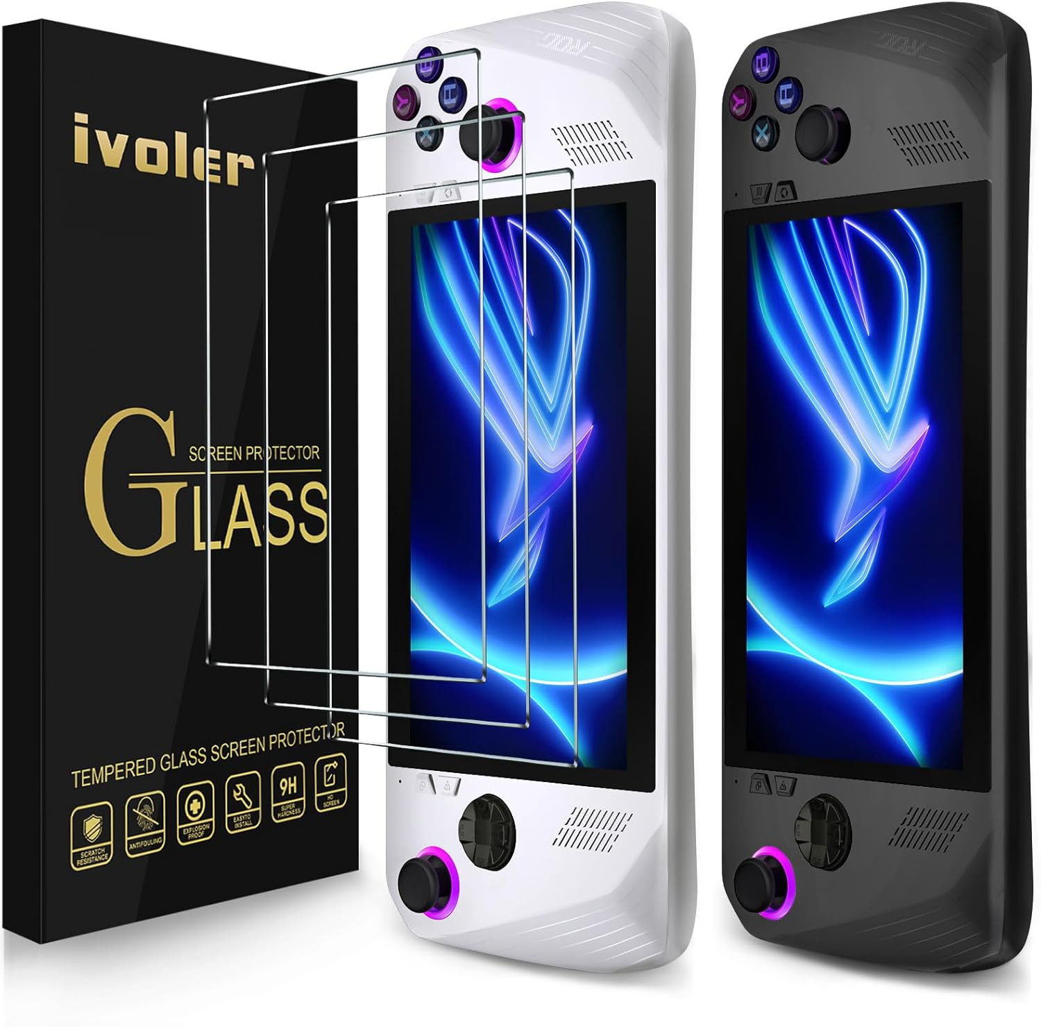 Ivoler 3-Pack Tempered Glass Screen Protector for ASUS ROG Ally/Asus ROG Ally X 7'' 2024/ MSI Claw A1M 2024 Gaming Handheld 7 Inch 2023, Transparent HD Clear Screen Protector Bubble Free