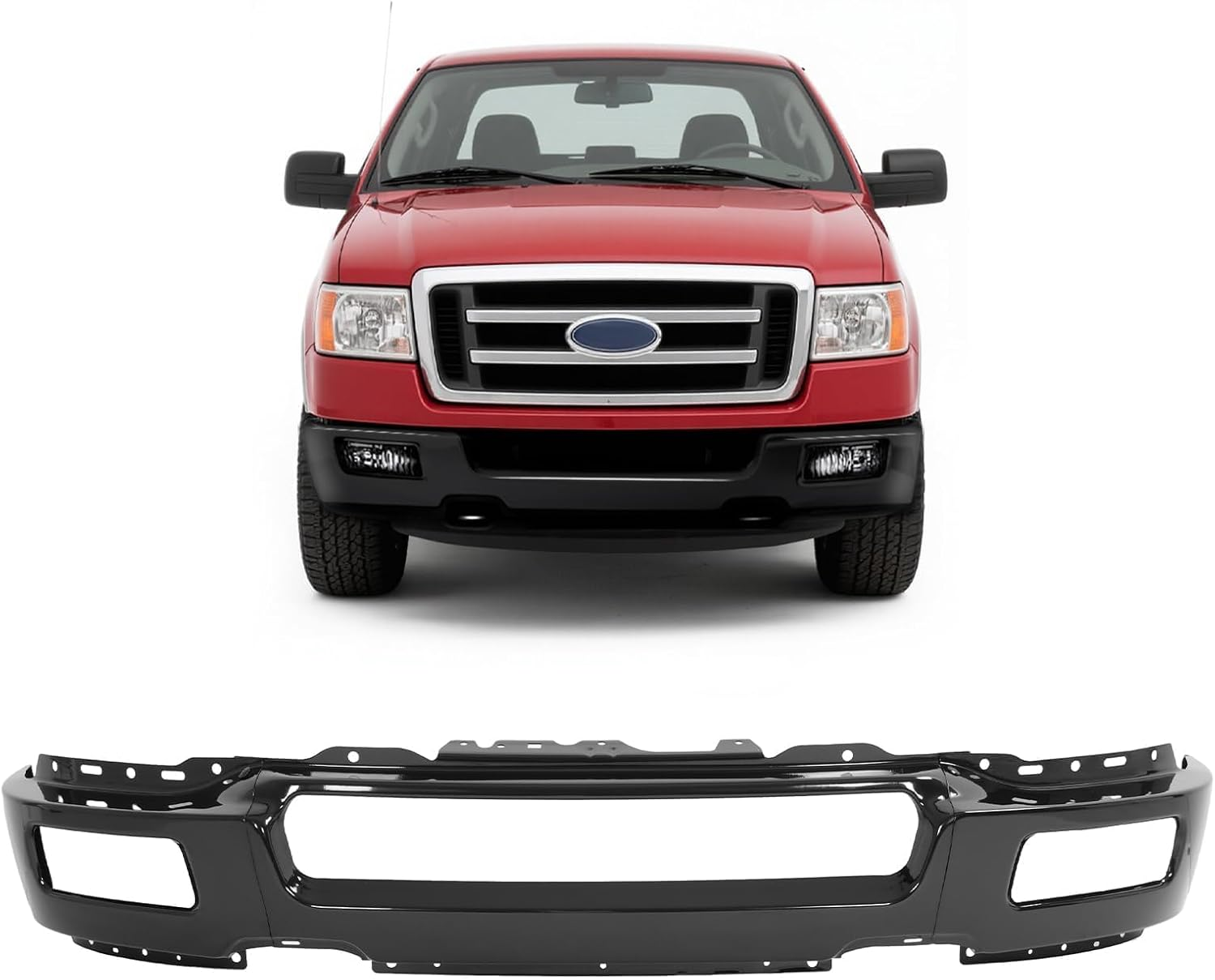 Front Bumper Face Bar 3Pcs Compatible with 2004-2005 Ford F-150 2006 Lincoln Mark LT Base Crew Cab with Fog Lamp Holes Replacement for 4L3Z17757FA FO1002391 Steel Powder Coated Black