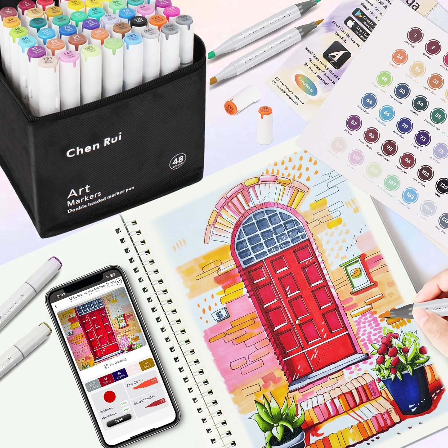 168 Colors Alcohol Brush Markers with Free App,Dual Brush & Chisel Tips Blend... - Picture 7 of 17