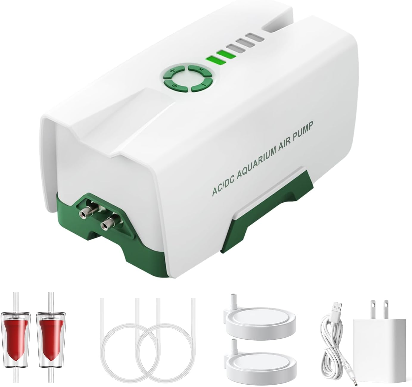 Quiet AC/DC Aquarium Air Pump Battery Powered Aquarium Bubbler with 87 Hours Battery Life 2-Outlet Rechargeable Bait Aerator Adjustable Oxygen Pump, Power Outages and Emergency