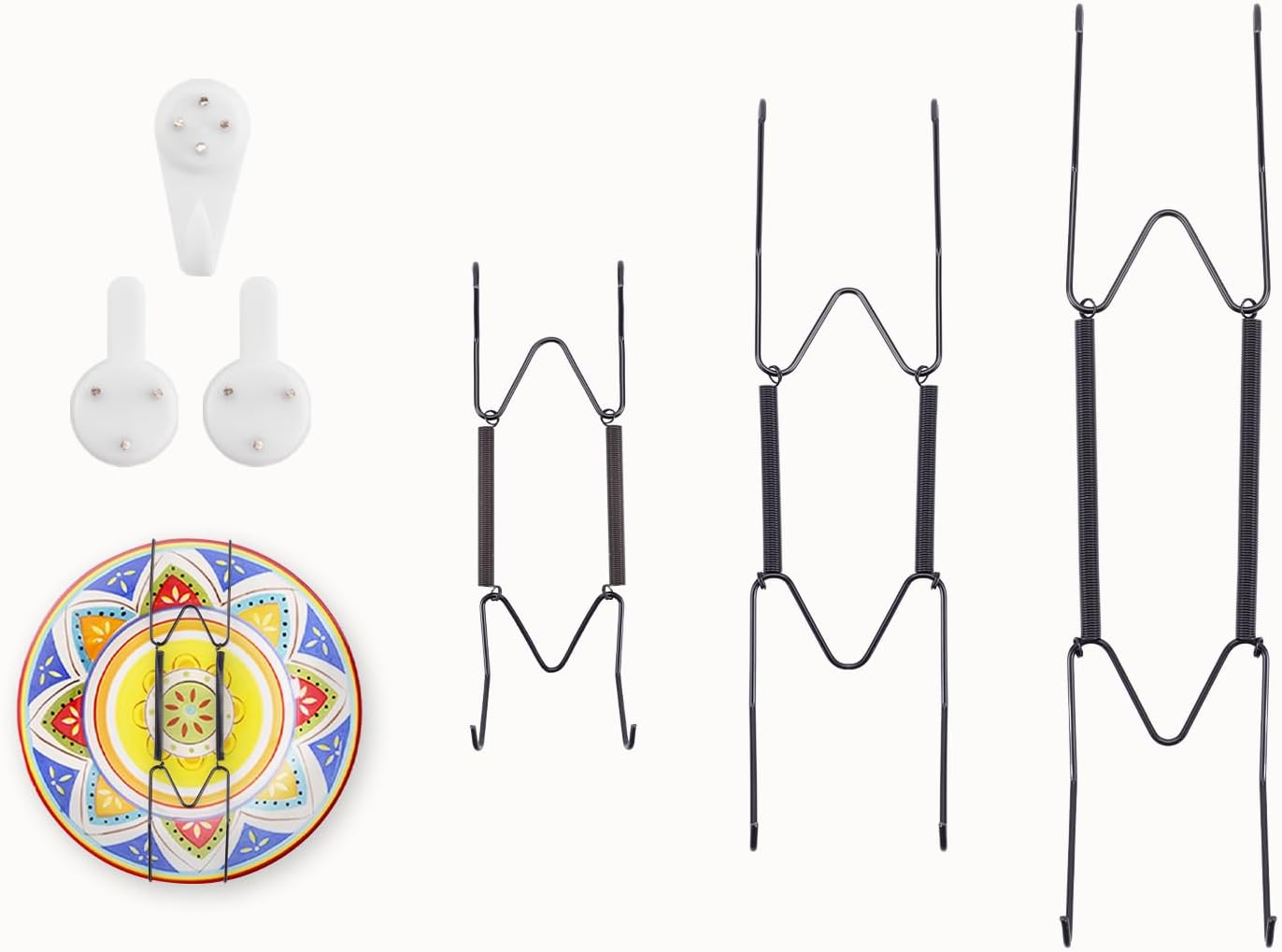 3 Pack 6/8/10 Inch Decorative Plate Hangers for The Wall Medium, Invisible Heavy-Duty Stainless Steel Wire Plate Hangers for Display with Hooks for for Plates/ Platter/Dish/Picture (Black)