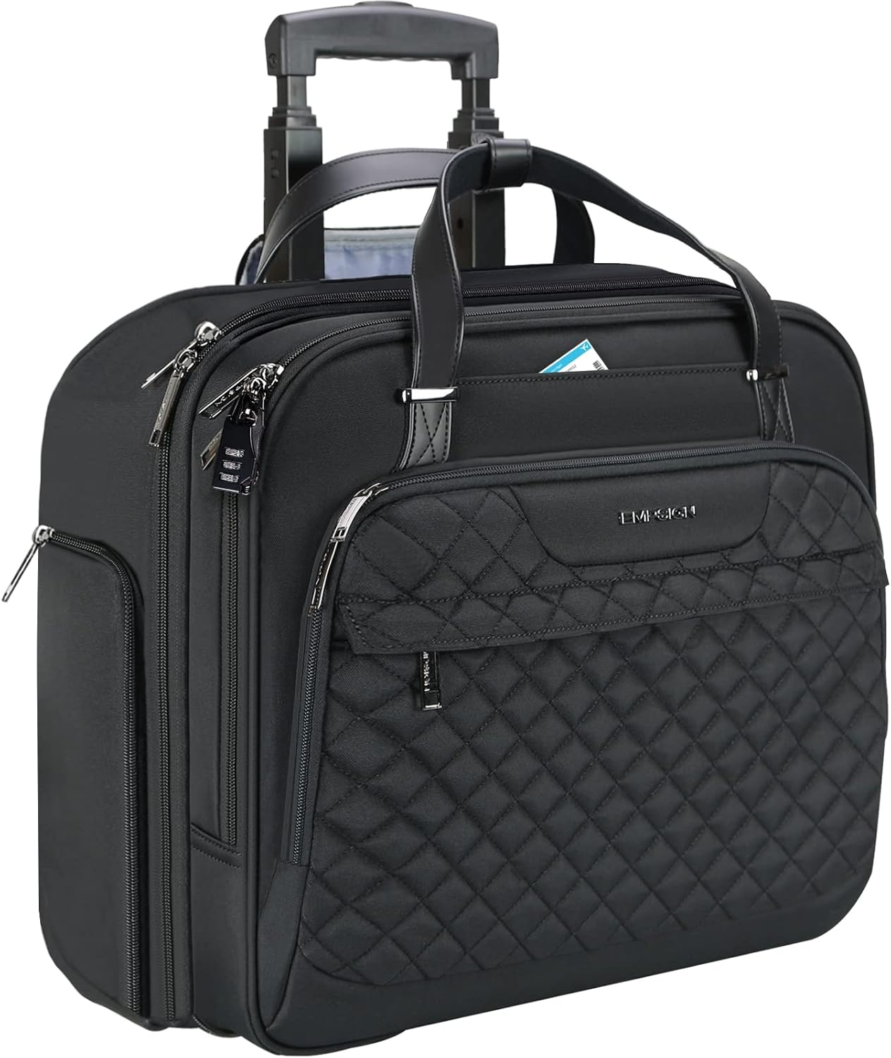 Rolling Laptop Bag Women with Wheels, Rolling Briefcase for Women Fits Up to 15.6 Inch Laptop Briefcase on Wheels, Water-Repellent Overnight Rolling Computer Bag with RFID Pockets,Black