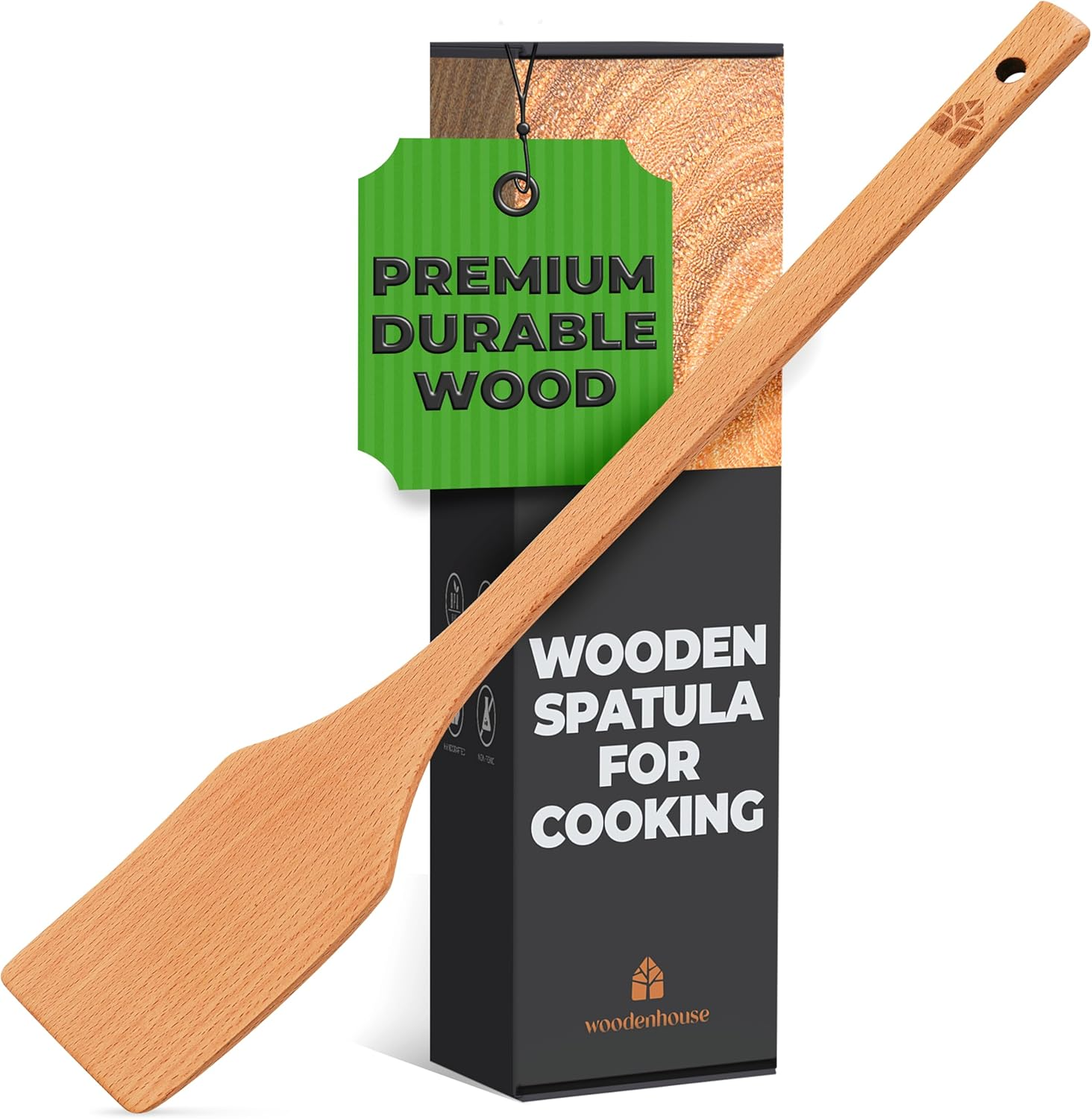 Long Wooden Spoon 17.5”– Crawfish Paddle, Wood Spatula for Cooking – Long Handled Beech Wood Spoon for Cajun Cooking, Mixing & Brewing – Heavy–Duty Flat Stir Paddles by