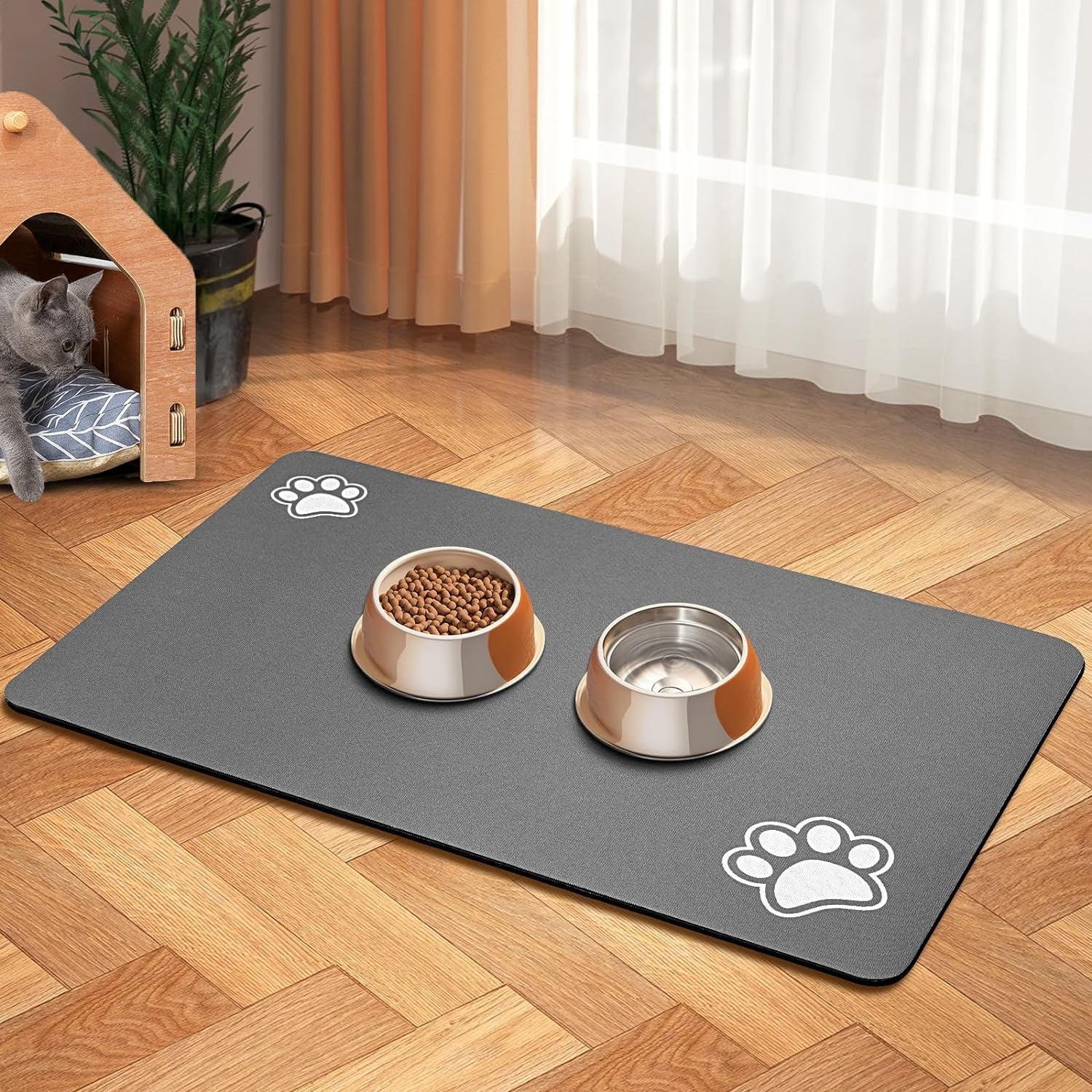 Pet Feeding Mat-Absorbent Dog Mat for and Water Bowl-Accessories Pet  Supplies-B | eBay
