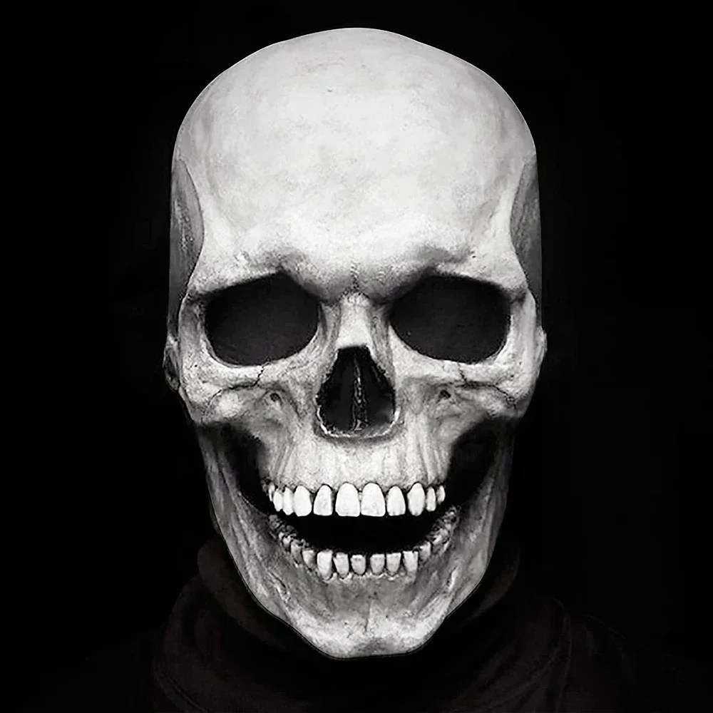 Halloween Latex Skull Mask – Full Head Horror Helmet with Movable Jaw