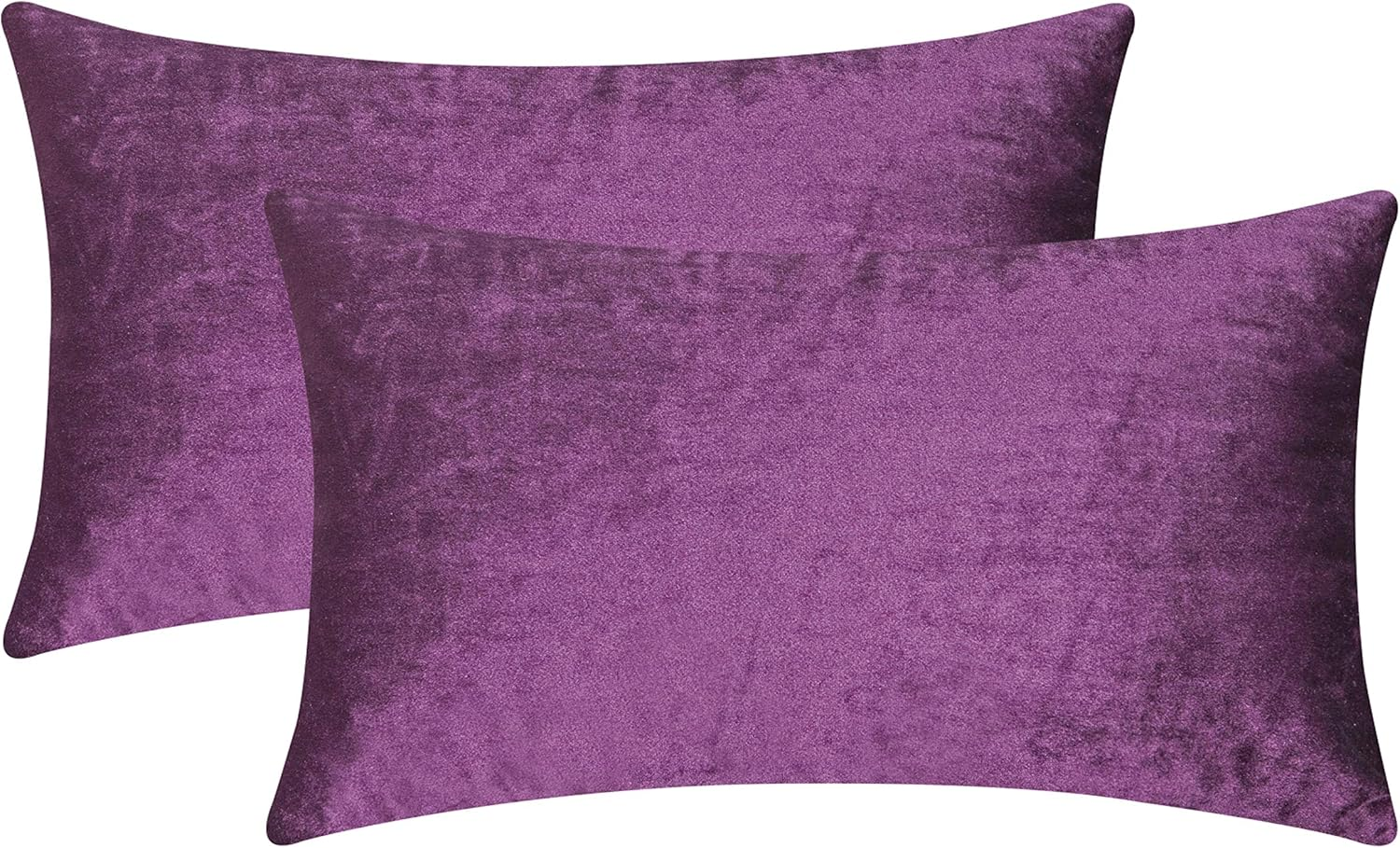 Velvet Lumbar Solid Pillowcases Decorative Purple Pillow Covers for Couch Sofa, Set of 2, 12x20 Inch(30x50cm), Eggplant