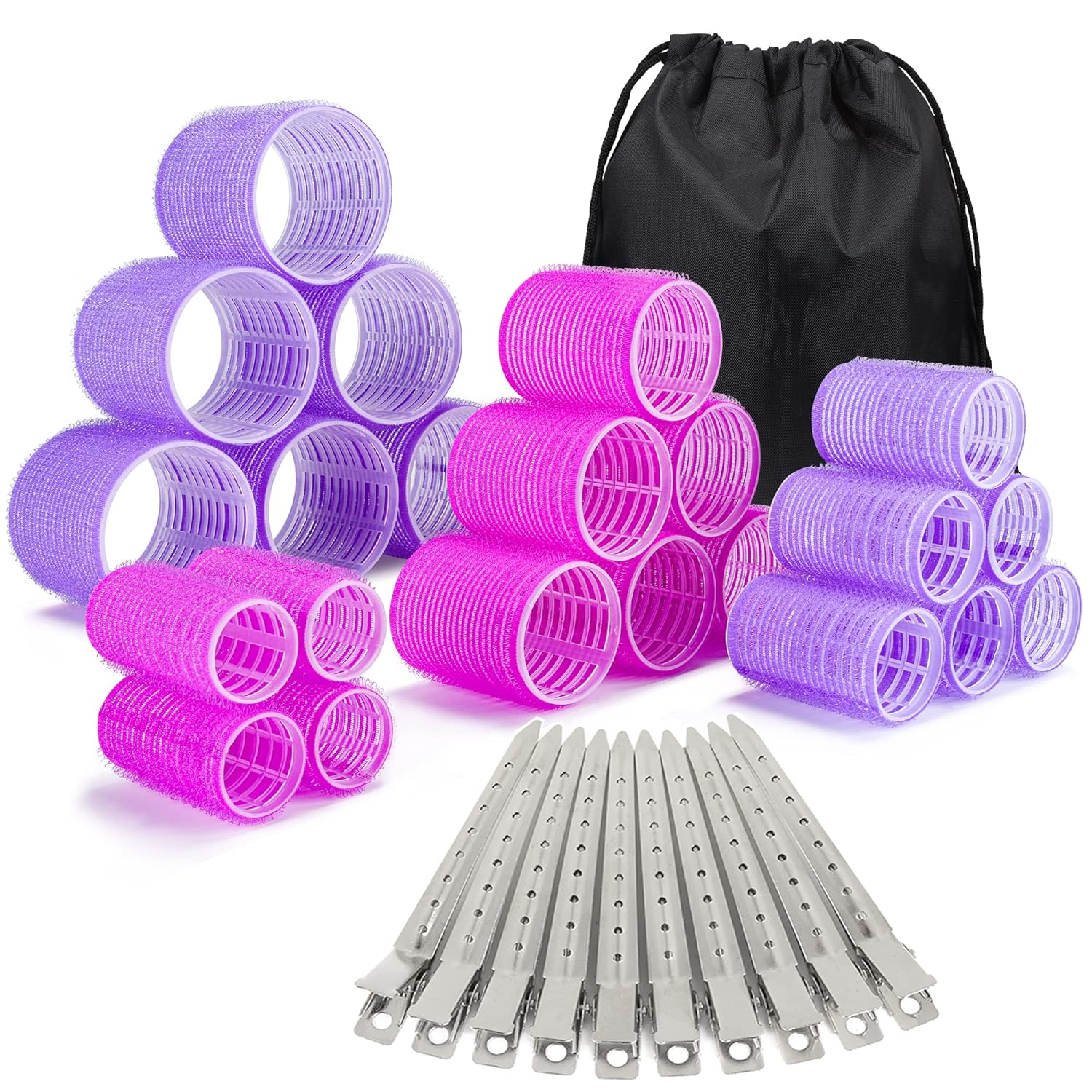 33 Piece Hair Rollers Set, Self Grip Hair Rollers for Long Medium Short Hair,  Large Medium Hair Curler （22 Rollers + 10 Stainless Steel Clip +1 Storage Bag）