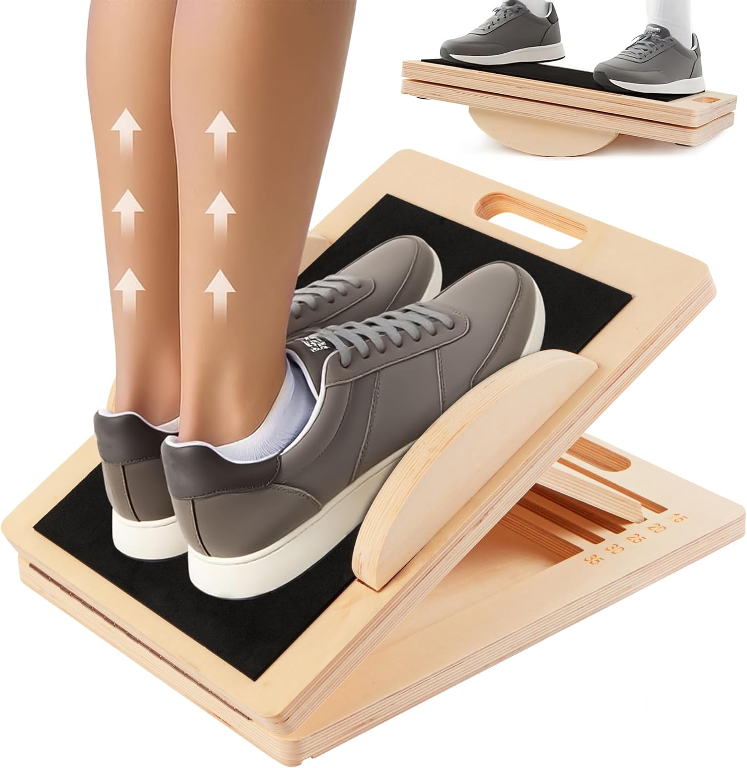 Slant Board for Exercise 4-In-1 Professional Wooden Balance Board, Premium Calf Stretcher and Wobble Board for Effective Calf Stretching and Squats, Calf Stretcher Slant Board