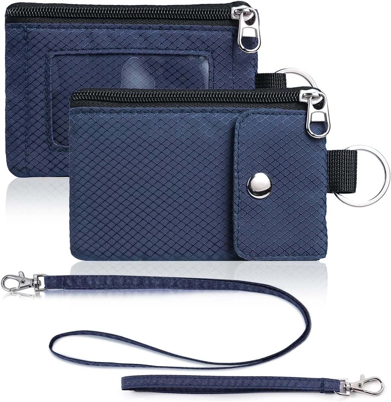 Minimalist Wallet For Mens Womens, Keychain RFID Blocking Zipper Small Wallet with ID Window 2 Lanyards,Water Resistant Travel Cash Card Coin Case Boys Girls