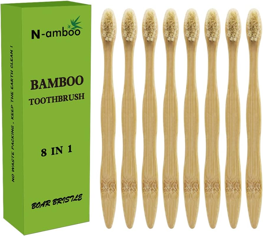 Bamboo Toothbrush Boar Bristles 100% Biodegradable and Natural 8 Pieces 