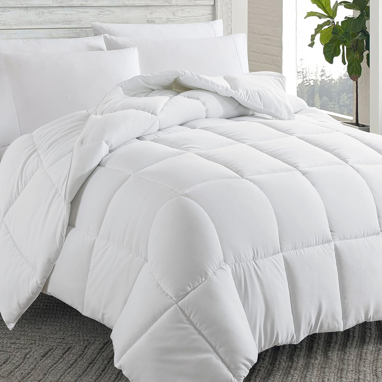 Cosybay down Alternative Comforter (White, Queen) - All Season Soft Quilted Queen Size Bed Comforter - Duvet Insert with Corner Tabs - Winter Summer Warm Fluffy, 88X92Inches