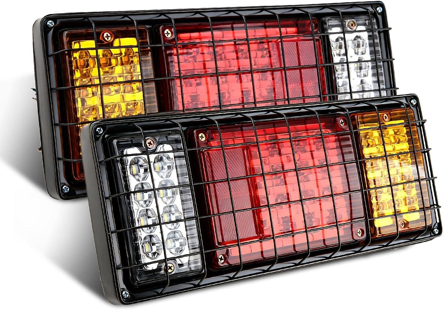 2Pcs 40 LED Truck Tail Light Bar, LED Truck Trailer Tail Lights Bar Kit Waterproof Stop Turn Signal Brake Backup Reverse Running Lights LED Triple Tail Lights W/Iron Net Protection 10V-30V