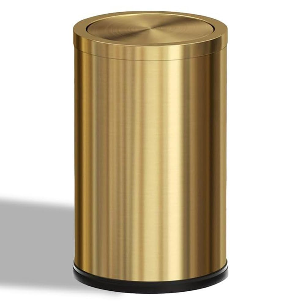 18L Stainless Steel Bathroom Trash Can, Gold, round | 4.7 Gallon, Swing Lid, Elegant Waste Basket, for Toilet Bathroom Cafe Kitchen Office Hotel Home