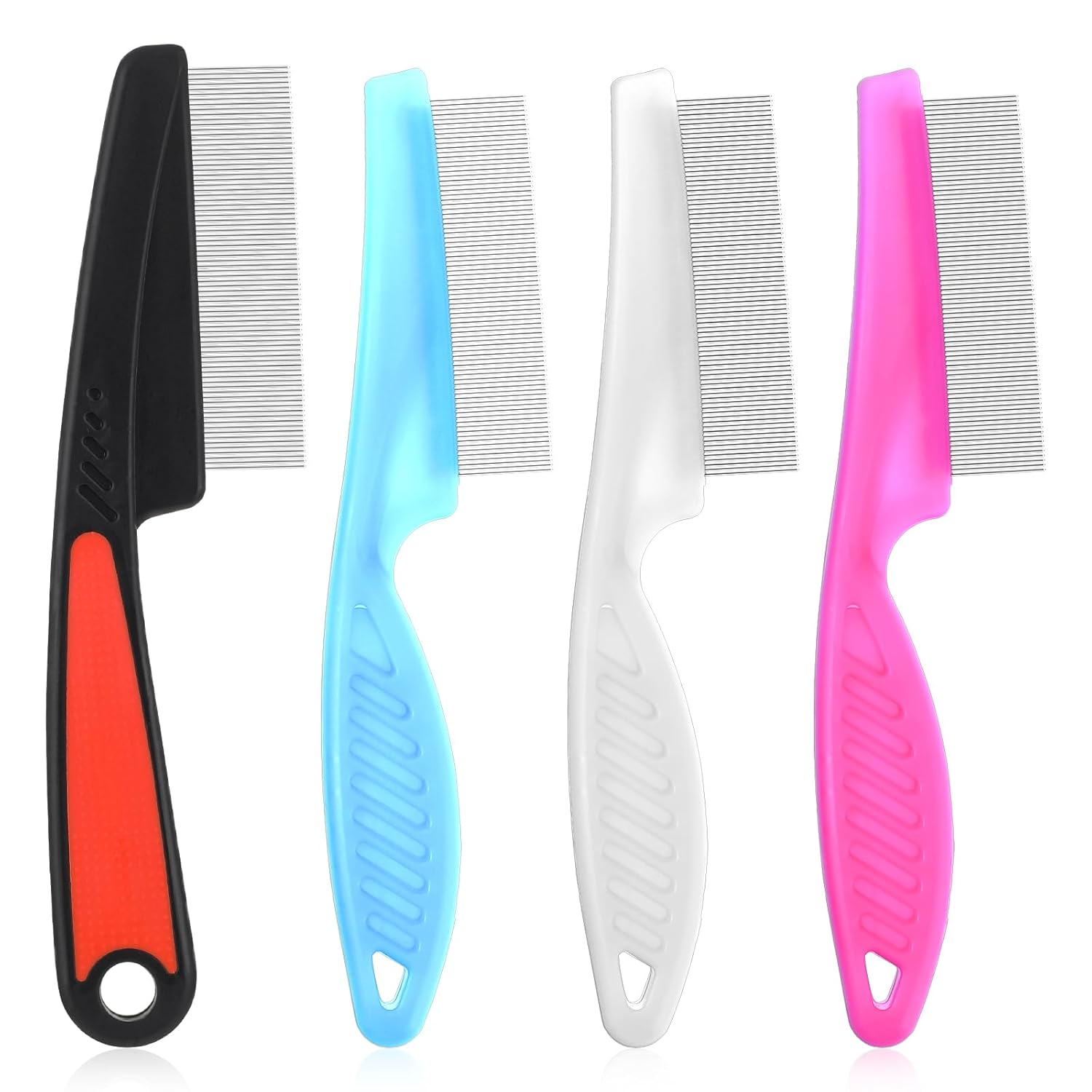 4 Pcs Dandruff Comb - Stainless Steel Fine Tooth Comb for Dandruff, Lice, Thick, Dry, Curly Hair - Adult, Unisex - Pink, Blue, White, Black
