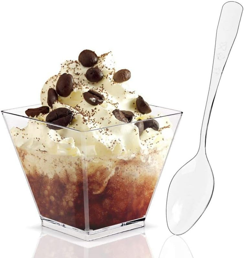 50 Pcs Dessert Cups, 200ml/7oz Clear Plastic Cups with Lids & Spoons, Small R... - Picture 8 of 13