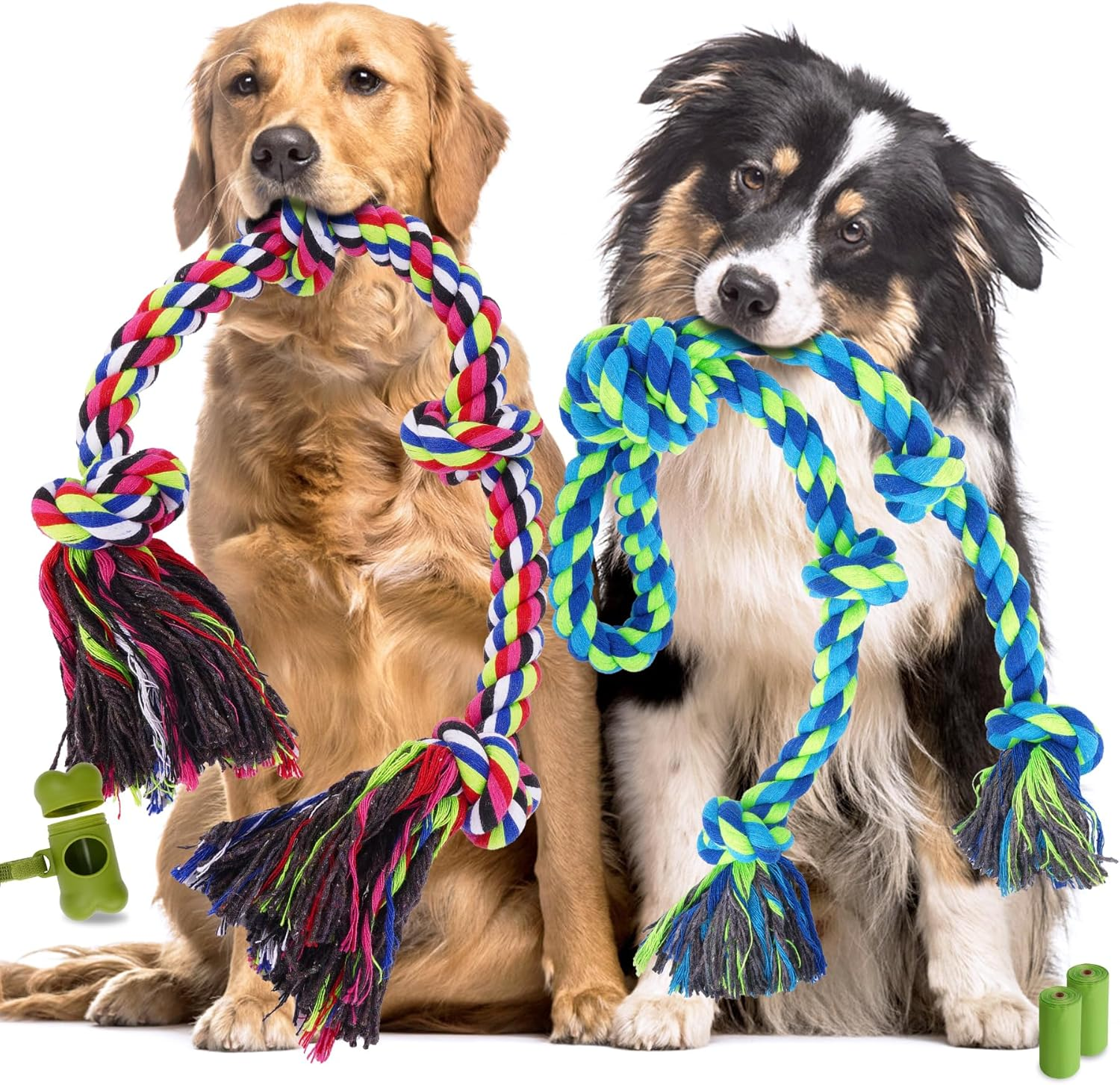 Tough Dog Rope Toys for Aggressive Chewers, Tough Tug of War Dog Toys for Large, Medium & Small Dogs –  Pack Including  Ropes &  Supplies