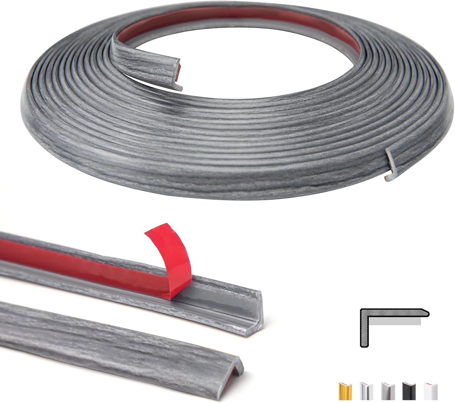 20Ft Vinyl Corner Trim Peel and Stick for Tile and Wall Edges, Furniture Decoration (Grey Oak)