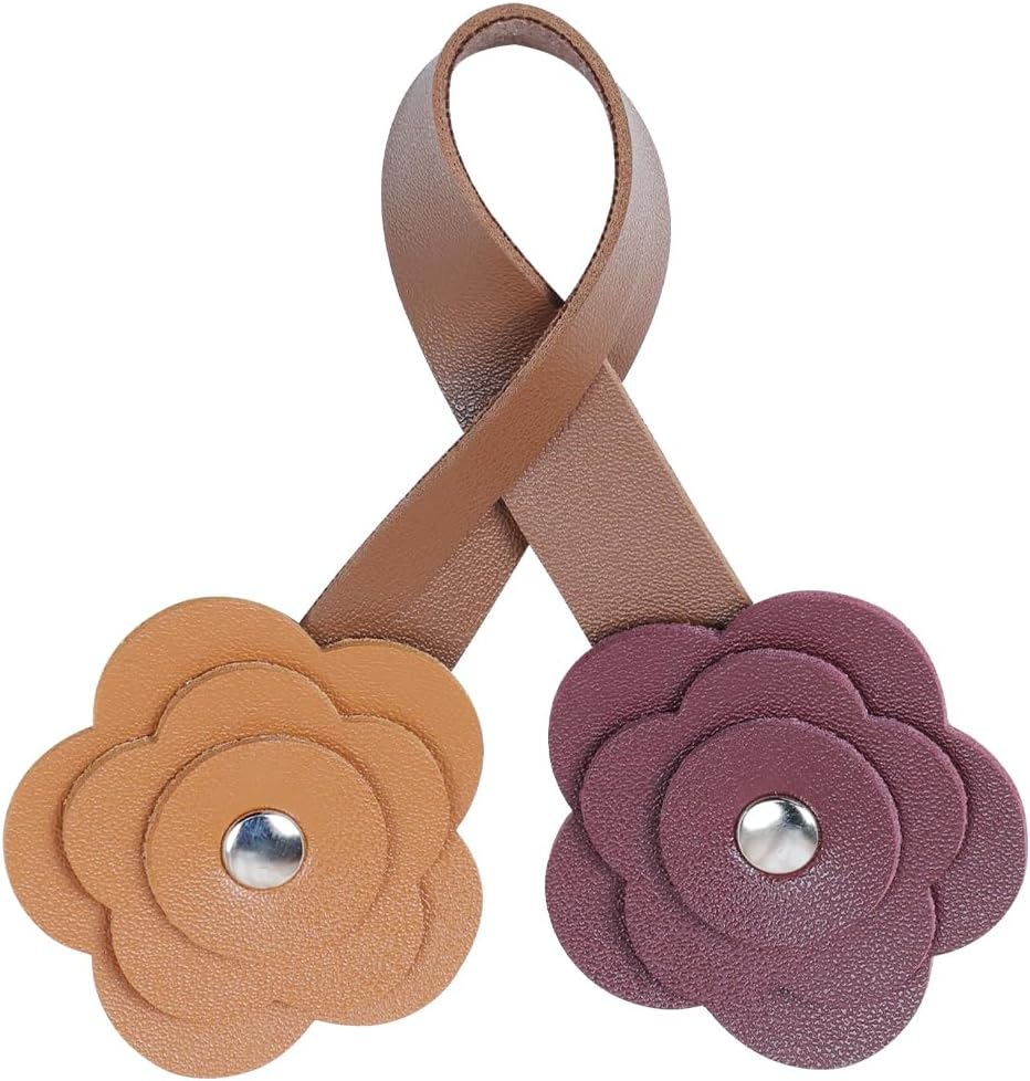 Leather Flower Bag Charm, Double Rose Design with Studs, Brown and Purple