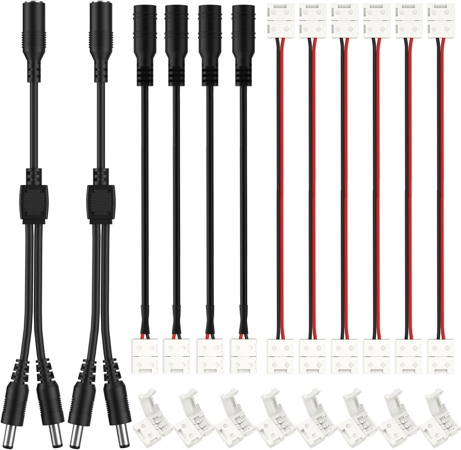 LED Strip Connectors 2Pin 8Mm LED Connector Kit Include Solderless Gapless Connector, 6Inch Jumper, DC Female, DC Jack Splitter for LED Light Strips