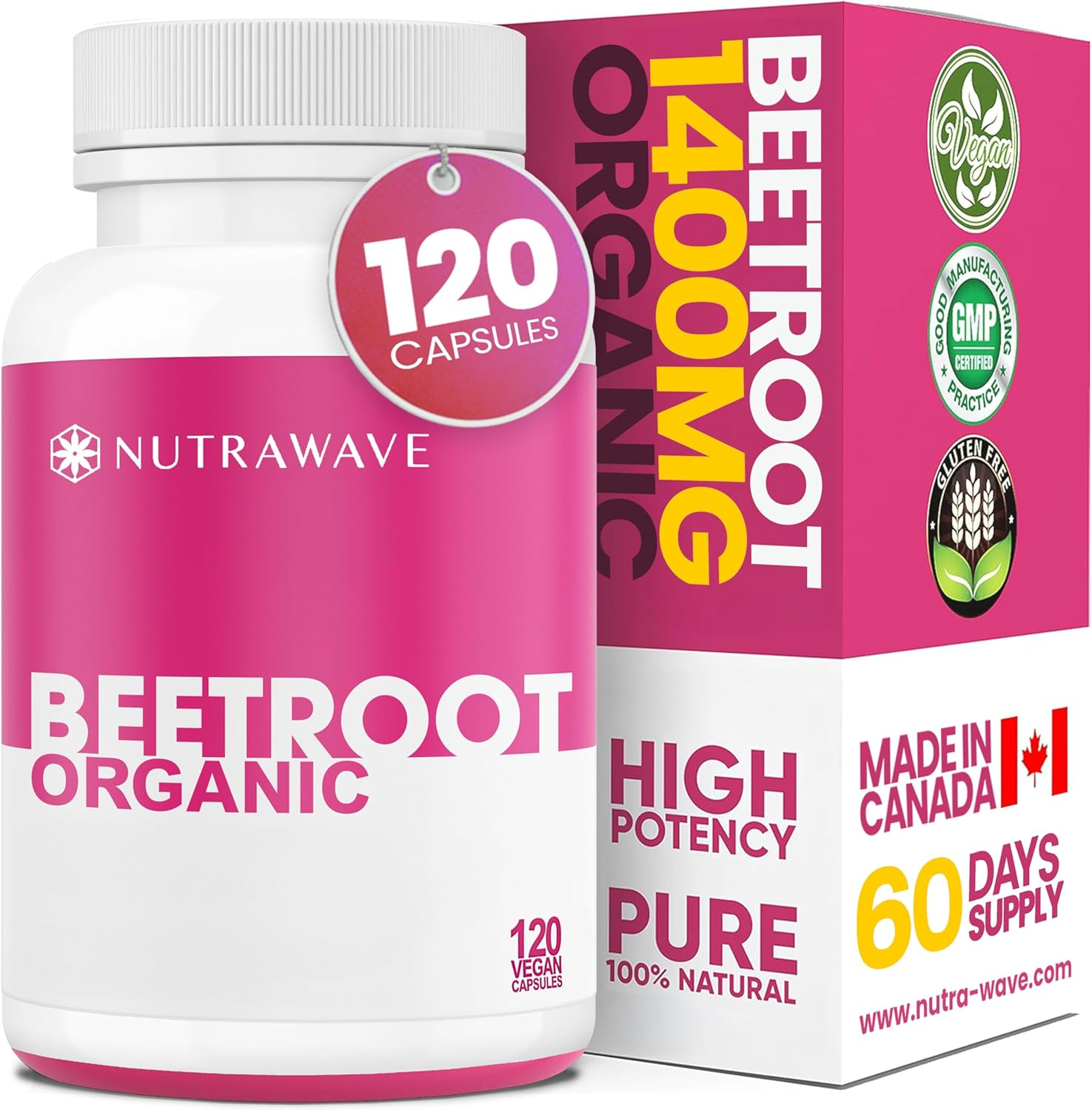 Nutrawave Organic Beetroot Capsules 1400Mg – High Potency Beet Root Powder | Vegan, Non-Gmo, Gluten-Free | 120 Capsules