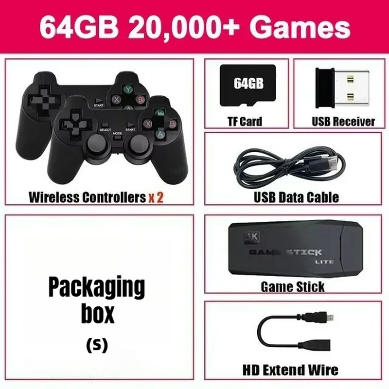 4K Retro Video Game Console TV Stick 20000 Games 64GB Wireless Controller HDMI