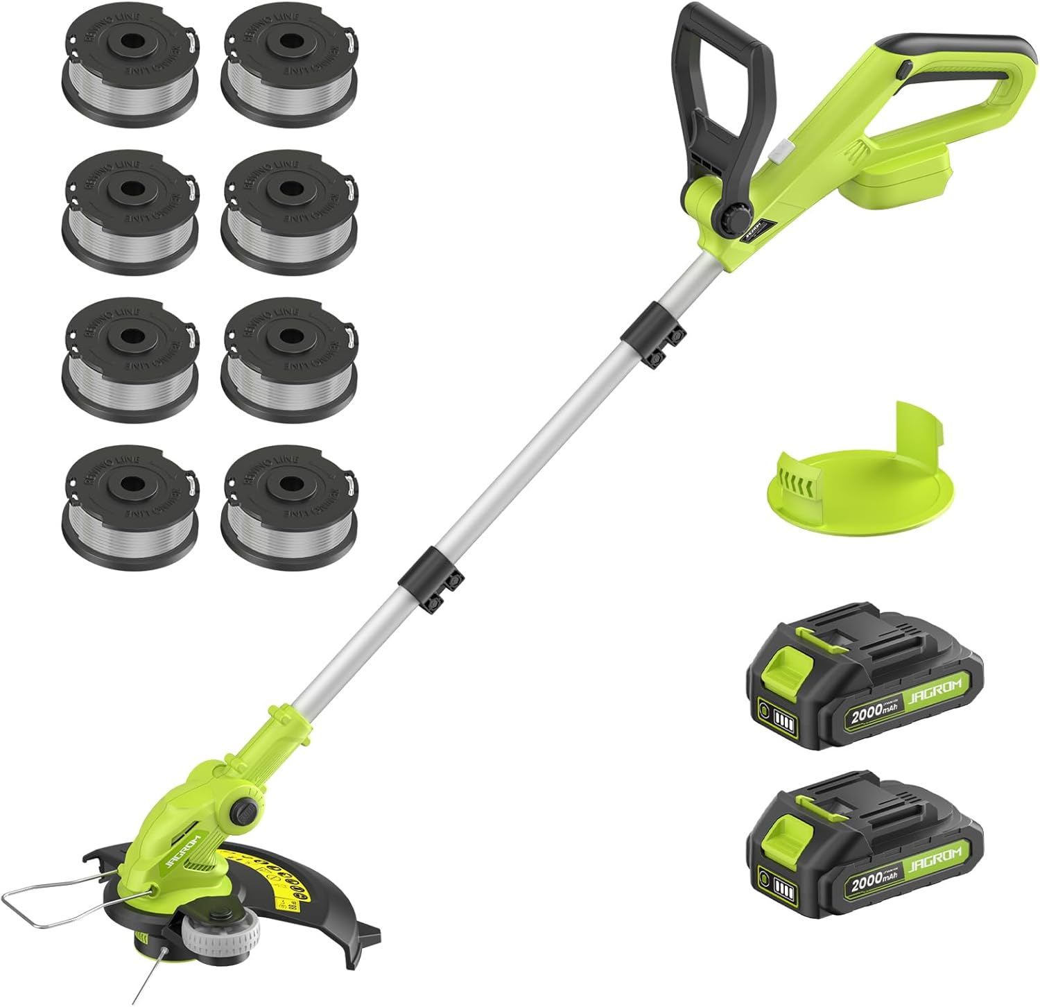 Electric String Trimmer Cordless with 2X2.0Ah Battery, 20V Battery Powered 12-Inch Lawn Mover & Edger Lawn Tool with Charger, Powered Grass Trimmer with 8Pcs Spool Line for Yard, Garden, Green