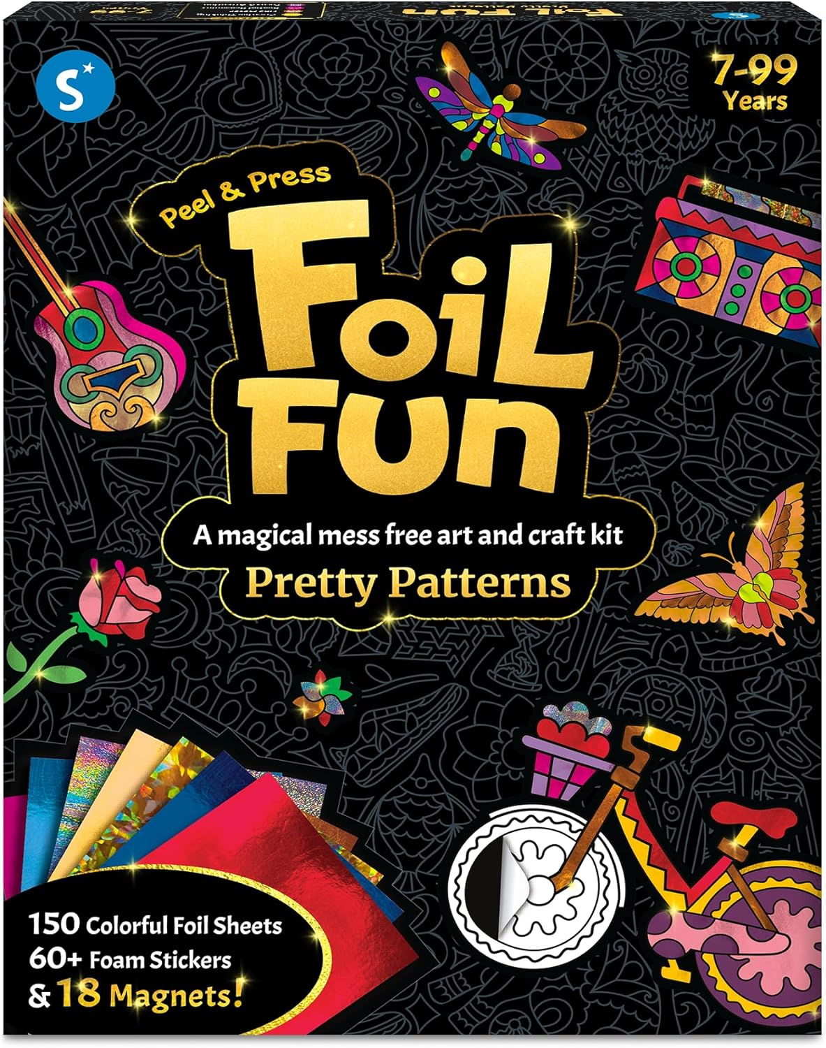 Art & Craft Activity - Foil Fun Pretty Patterns, Mess-Free Art, Magnets & Supplies, DIY Colorful Creative Activity, Craft Kits, Gifts for Kids, Teens, Adults, Families
