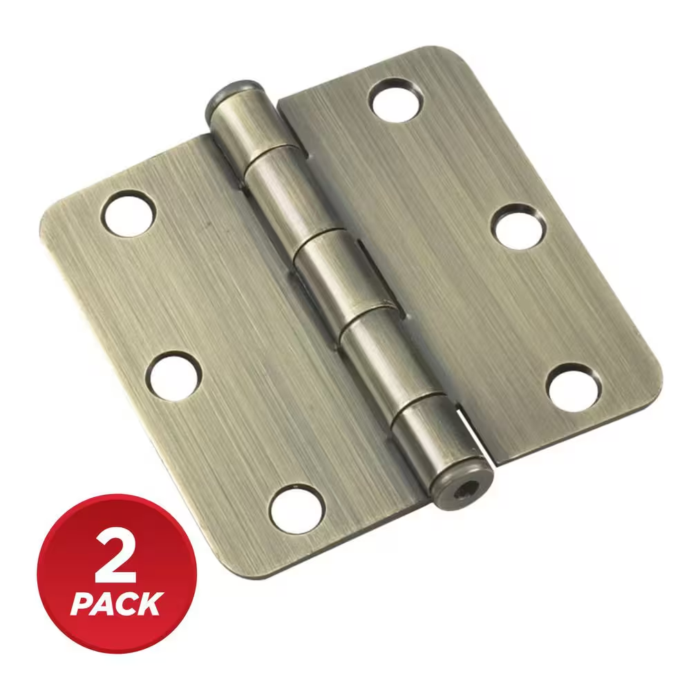 3 In. X 3 In. Antique Brass Full Mortise Butt Hinge with Removable Pin (2-Pack)