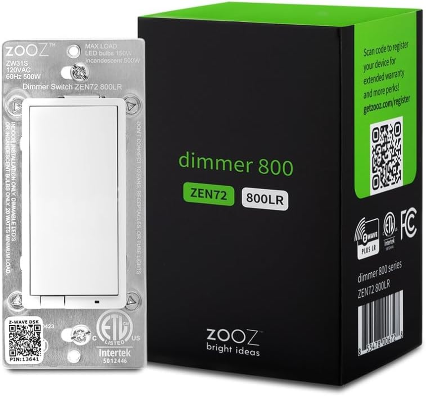 800 Series Z-Wave Long Range Dimmer Switch ZEN72 800LR, White | Direct 3-Way (No Add-On Switch Needed) | Z-Wave Hub Required