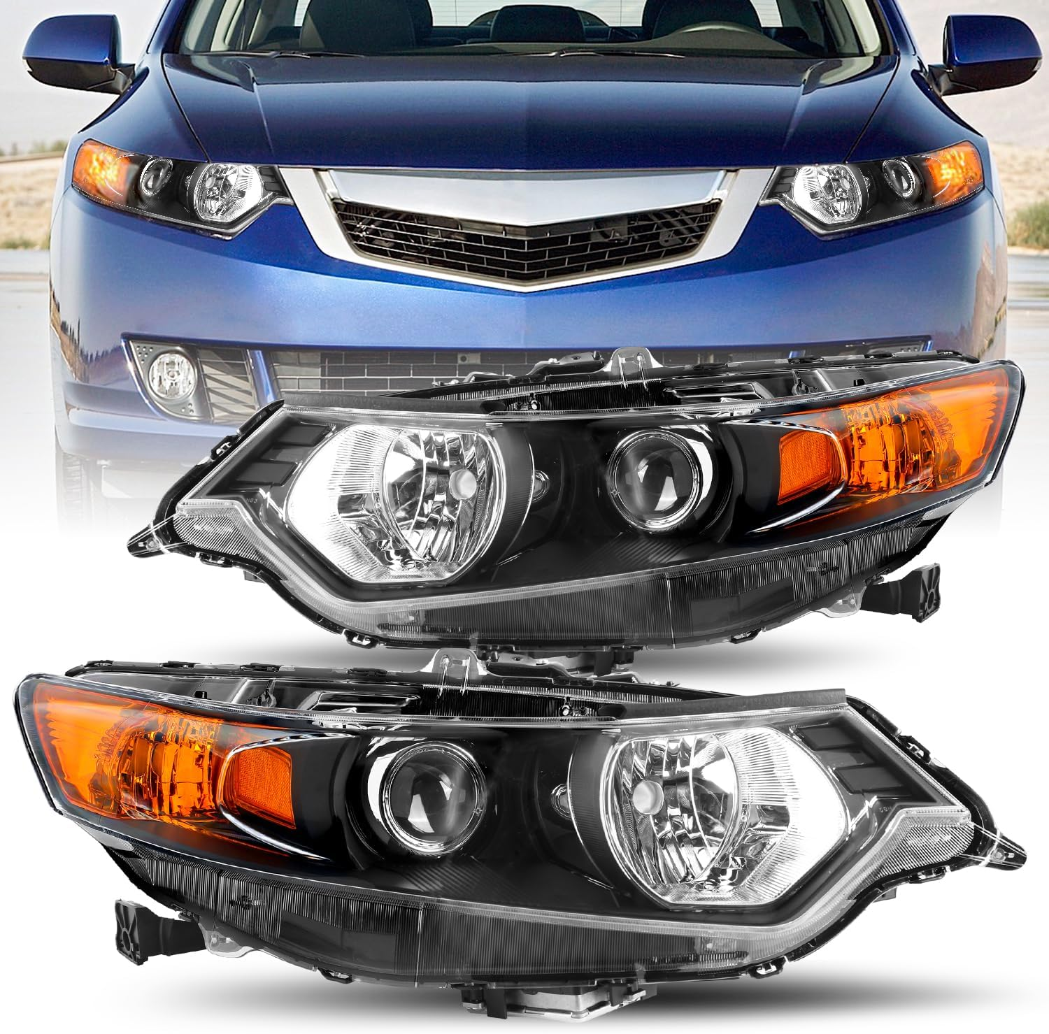 Headlight Assembly Pair for 2009-2014 Acura TSX [Hid/Xenon/Ballast Model] OEM Projector Headlight Headlamp Assembly (Driver & Passenger Side)