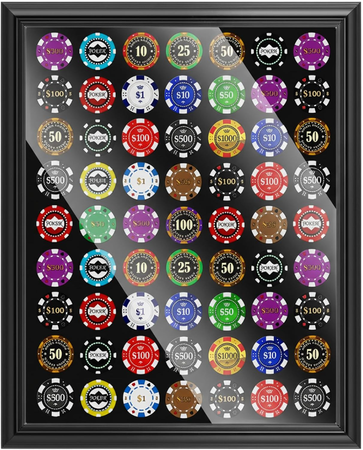 63 Poker Chip Display Frame 20'' X 16'' Golf Poker Chip Holder