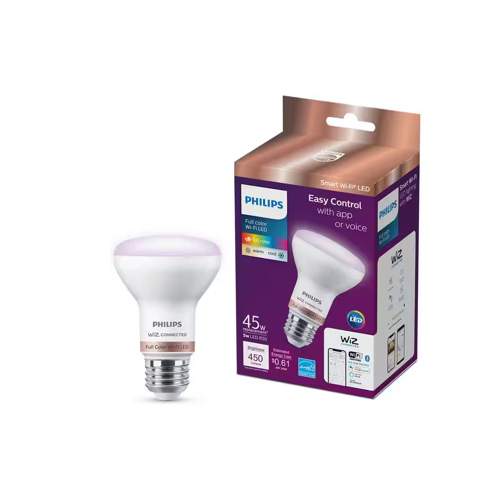 45-Watt Equivalent R20 Smart Wi-Fi LED Color Changing Light Bulb Powered by Wiz